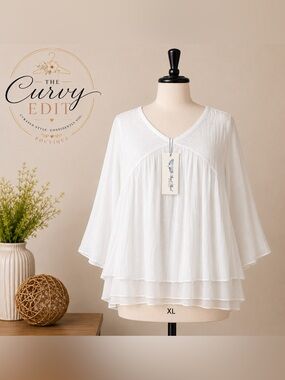 Angel Heart Boutique White Layered Tunic Top NWT XL Boho Romantic Flowy Whimsy